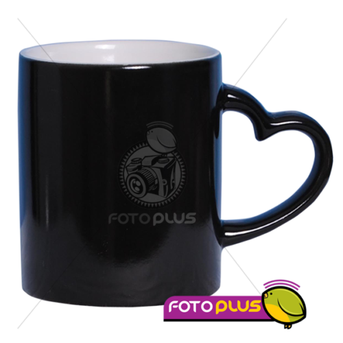 Taza Sublimación Mágica Negra de cerámica con asa Corazón de 11 oz Foto Plus