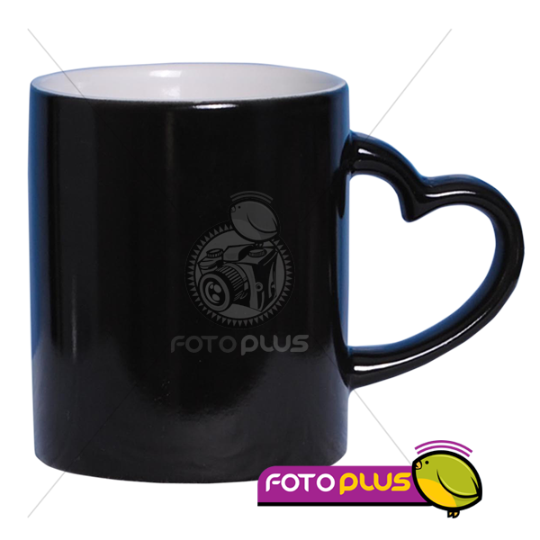 Taza Sublimación Mágica Negra de cerámica con asa Corazón de 11 oz Foto Plus