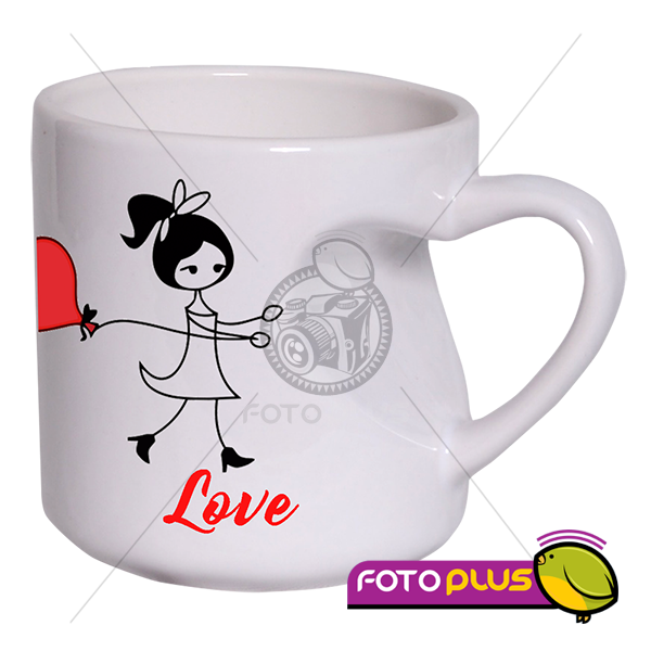 Taza Blanca de Sublimación personalizad de 11 Oz con asa de Corazón. Foto Plus